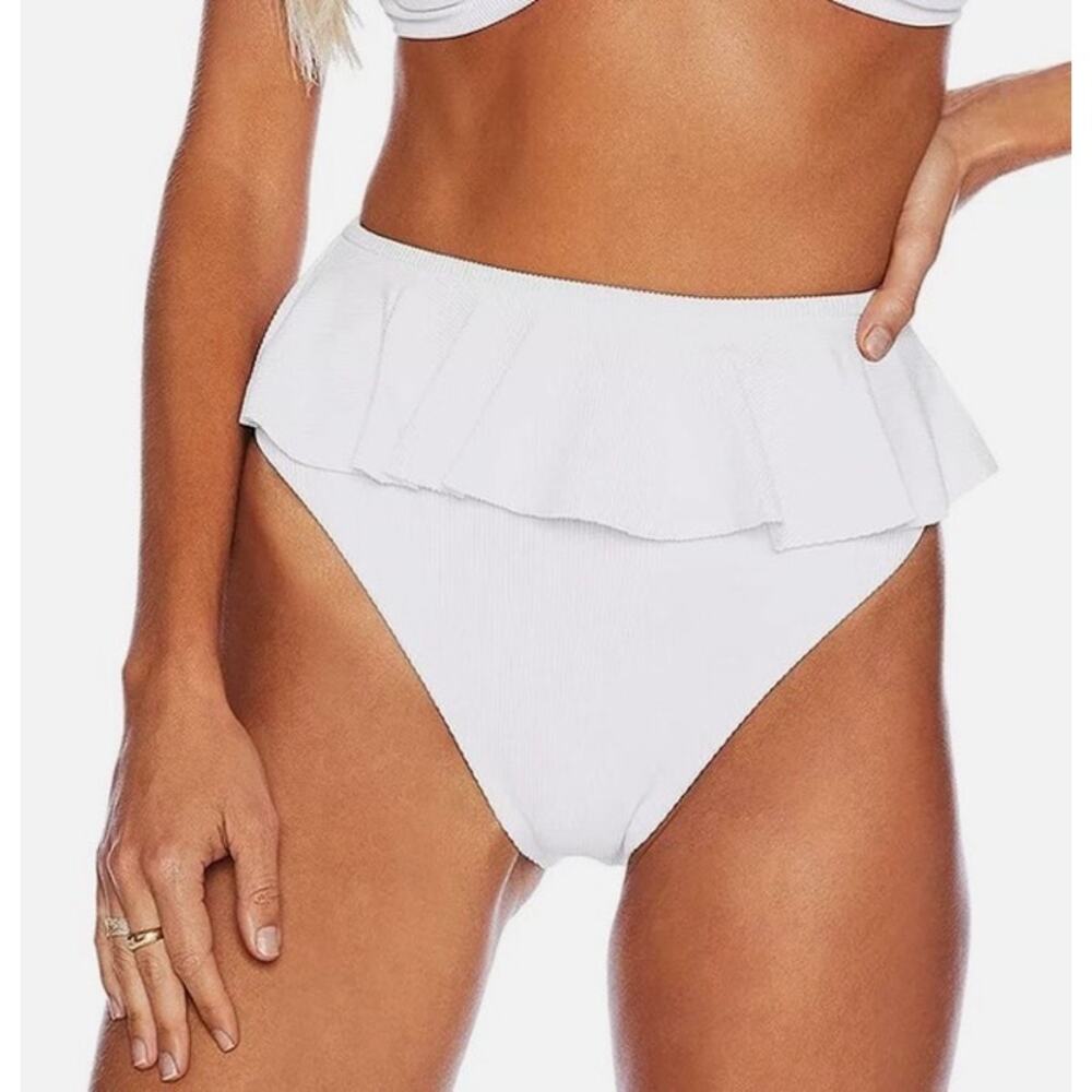 Beach Riot White Daisy Ribbed Ruffle Bikini Bottom XS NWT - Picture 2 of 6